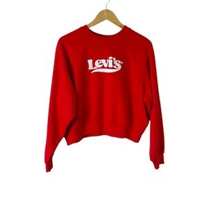 Levis Cropped Pullover Logo Sweatshirt Size Small Red
